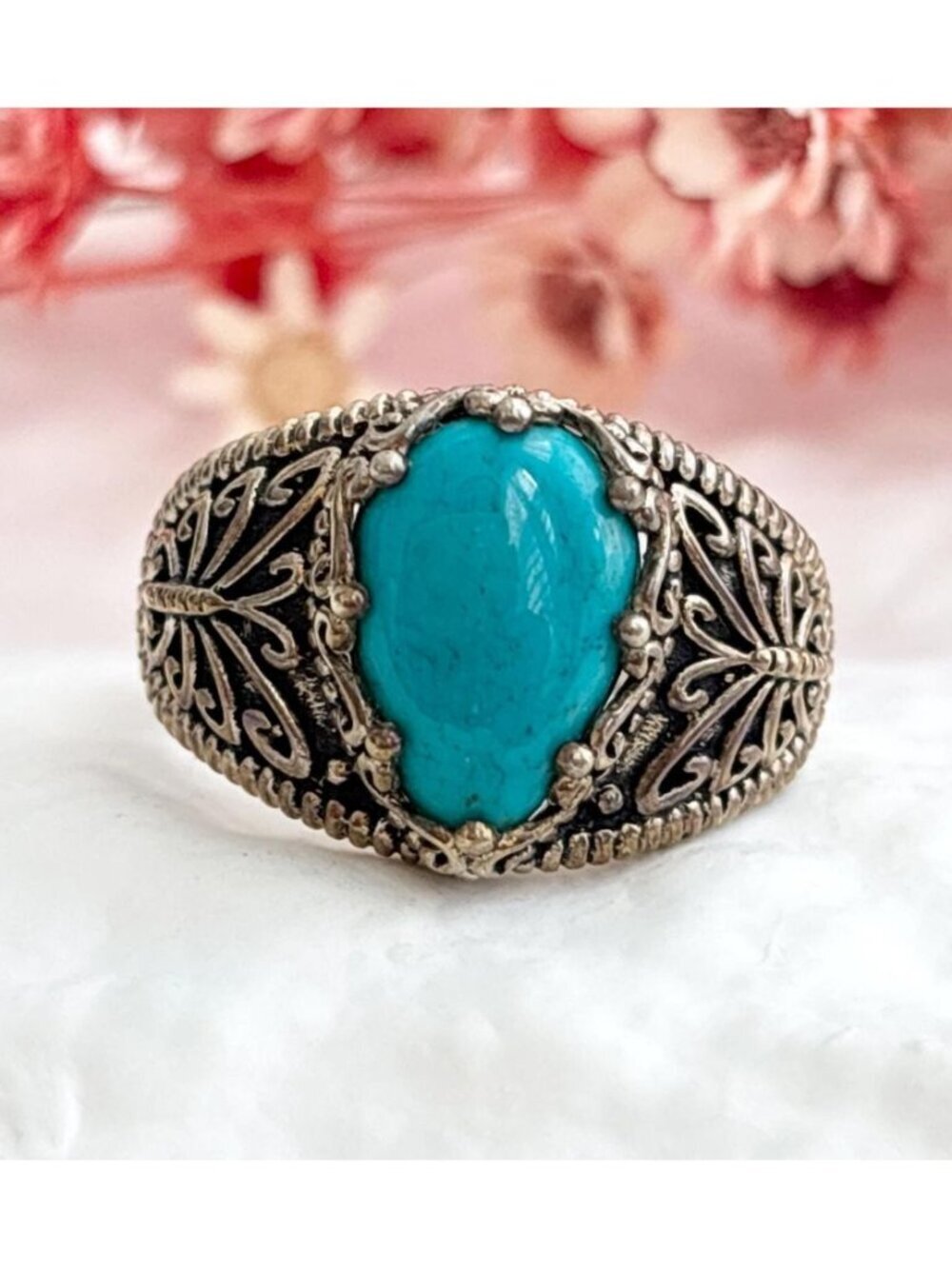 Sleeping Beauty Turquoise Butterfly Sterling Silver 925 Vintage Ring - sz 9